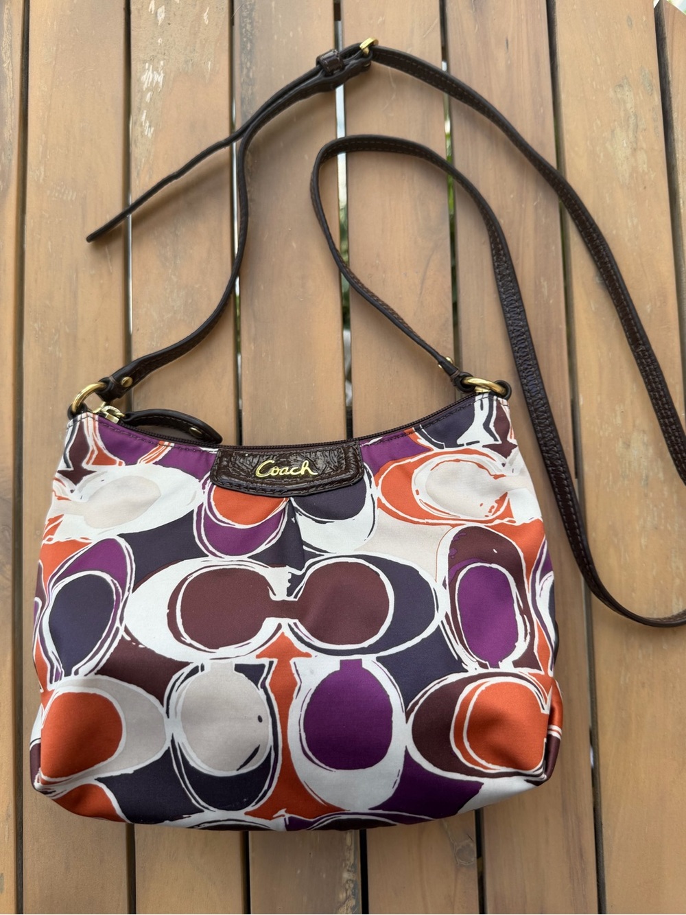 Coach Purple and Orange Signature Print Crossbody